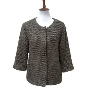 Eileen Fisher Women's Gray Woven Wool Alpaca Sweater Blazer Size Medium